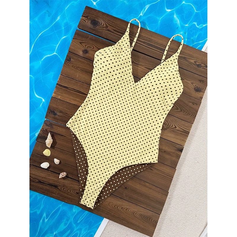 Deep V-Neck One-Piece Swimsuit with Spaghetti Straps and High Cut view 3
