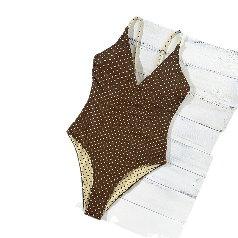 Deep V-Neck One-Piece Swimsuit with Spaghetti Straps and High Cut view 5