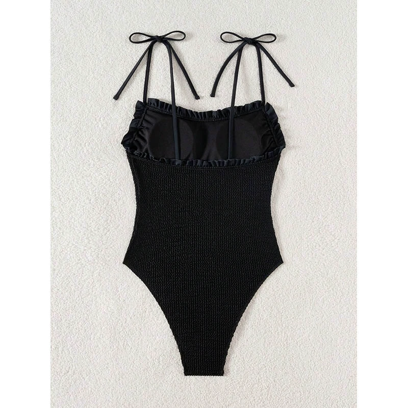 Ruffled Tie Strap Smocked One-Piece Swimsuit
