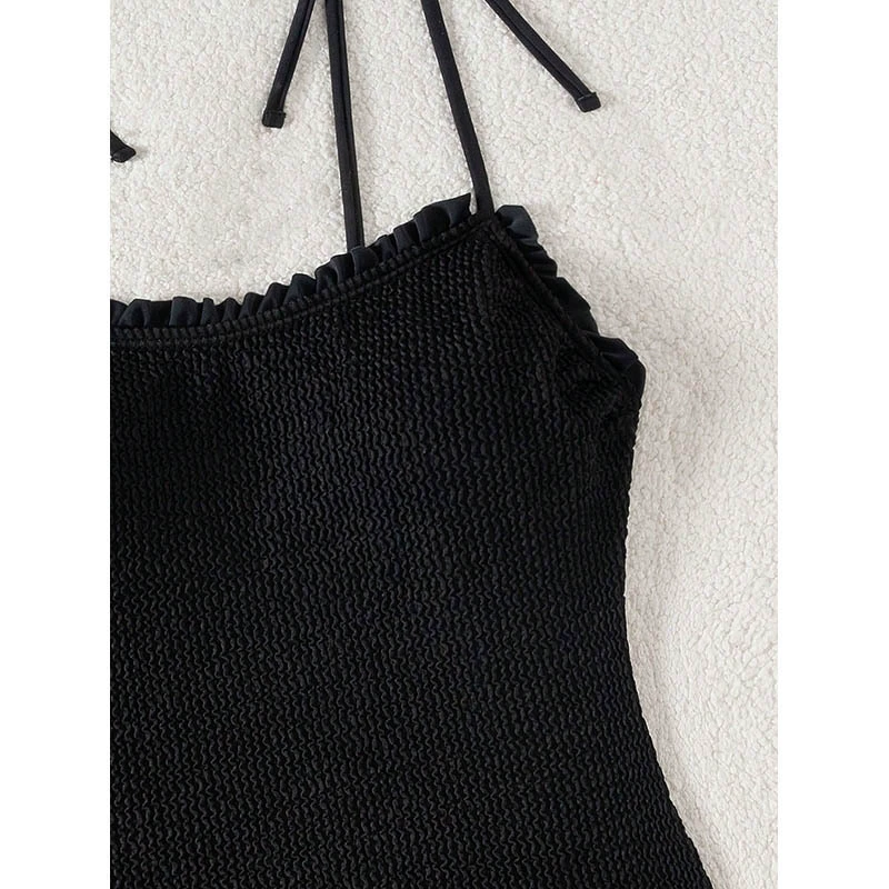 Ruffled Tie Strap Smocked One-Piece Swimsuit view 3