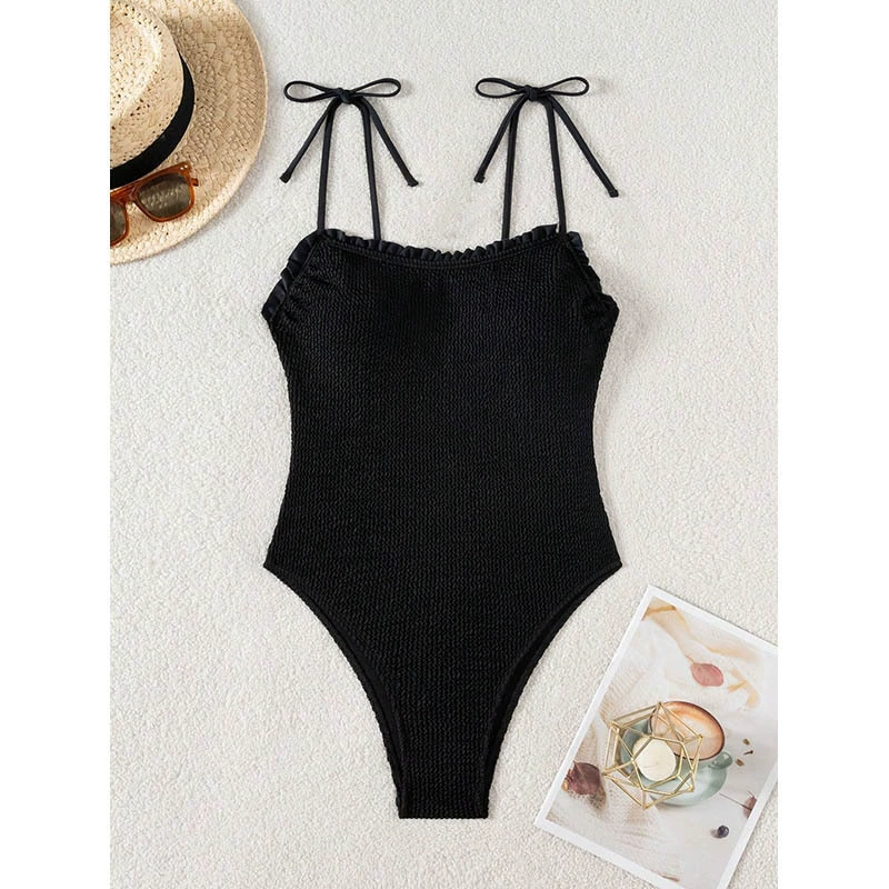 Ruffled Tie Strap Smocked One-Piece Swimsuit view 4