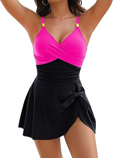 V-Neck Skirted One-Piece Swimsuit with Side Tie view 12