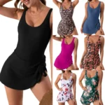 One-Piece Swimdress with Side Tie and Scoop Neck