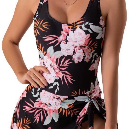 One-Piece Swimdress with Side Tie and Scoop Neck
