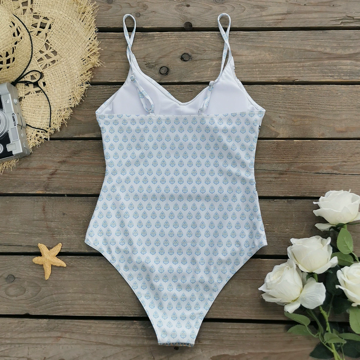 V-Neck Padded One-Piece Swimsuit with Adjustable Straps view 4