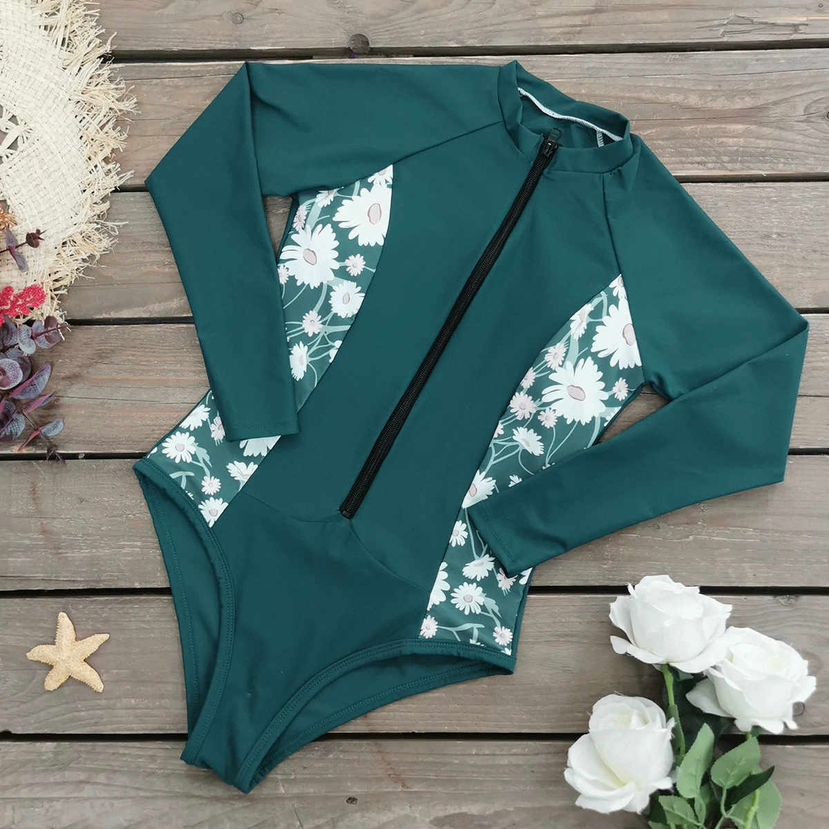 Long Sleeve Zip Front One-Piece Swimsuit view 3