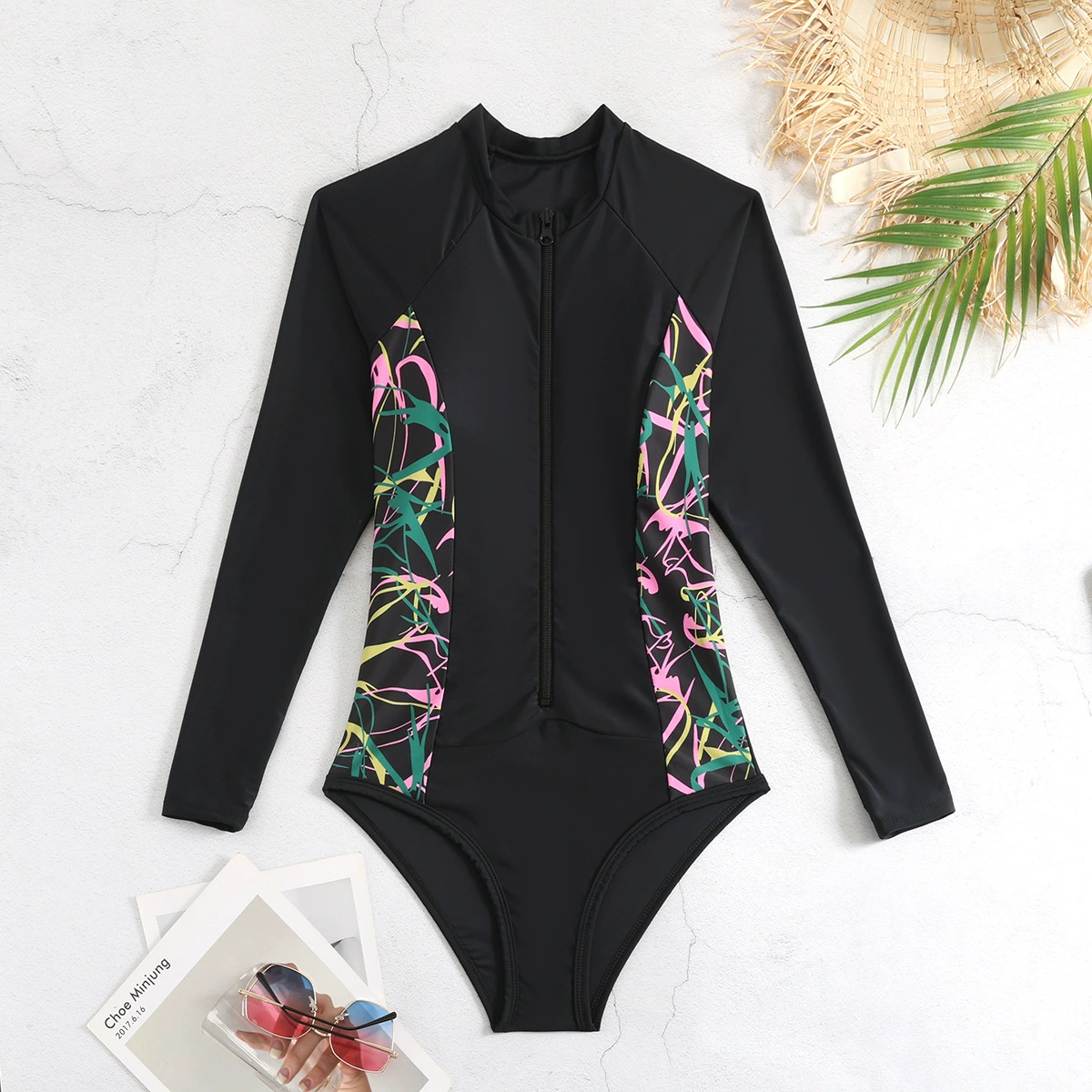 Long Sleeve Zip Front One-Piece Swimsuit view 4