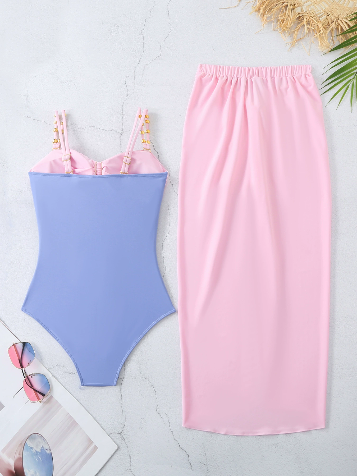 Cutout One-Piece Swimsuit and Skirt Set view 5