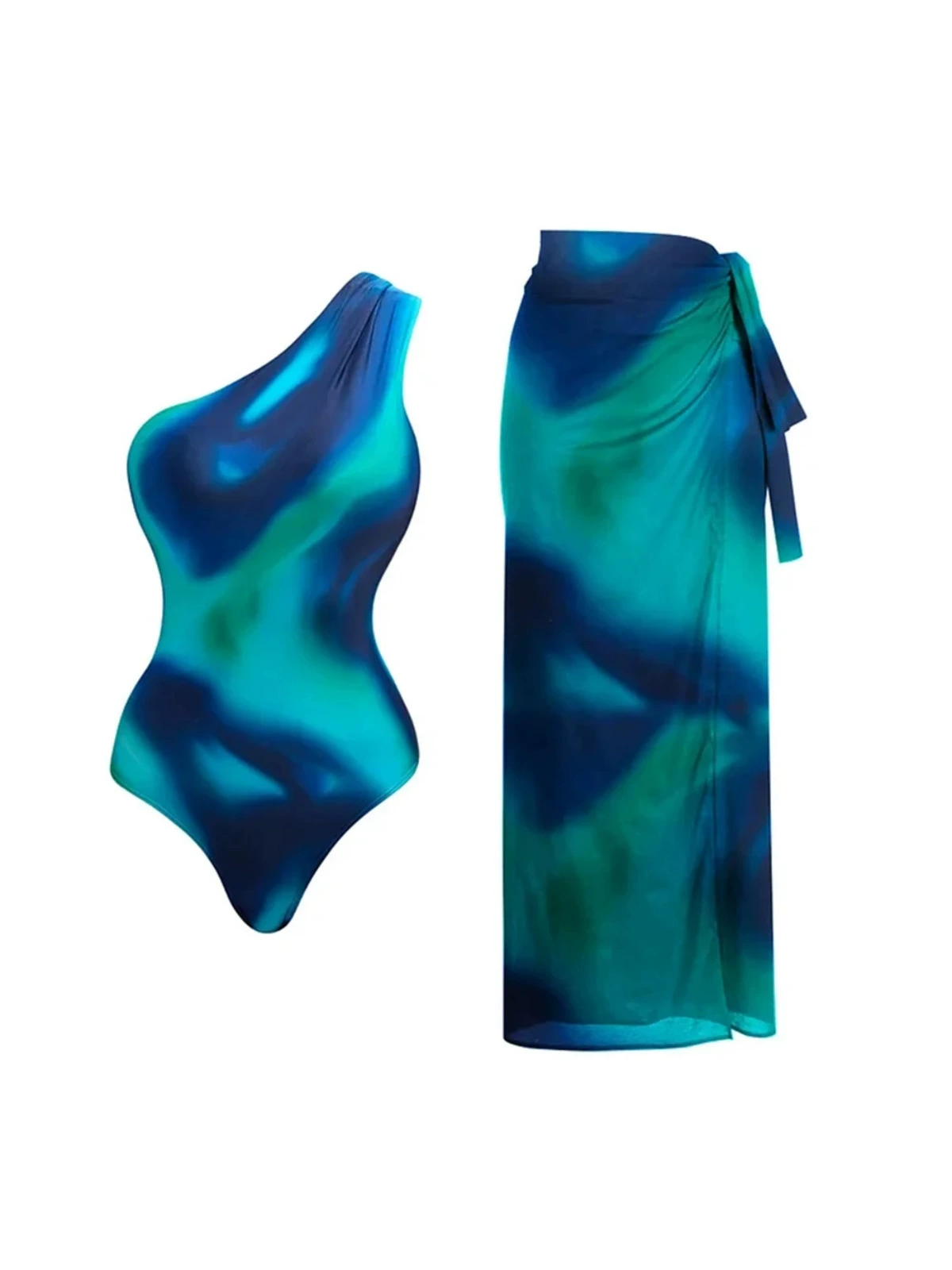 One-Shoulder Swimsuit and Matching Maxi Skirt