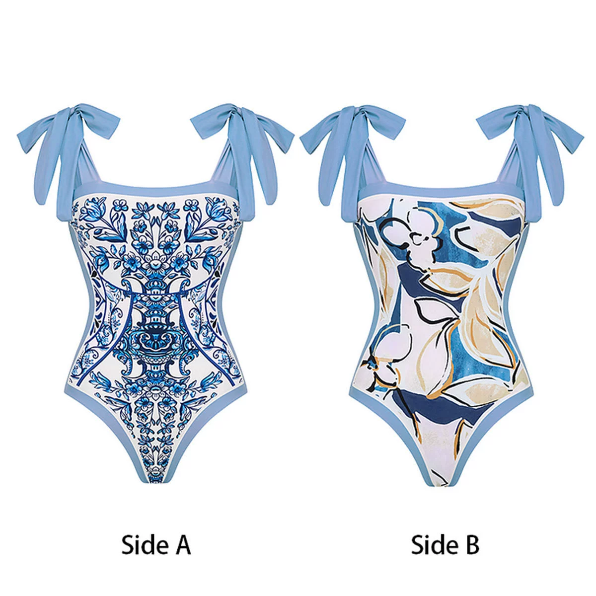 Reversible One-Piece Swimsuit with Tie Shoulder Straps