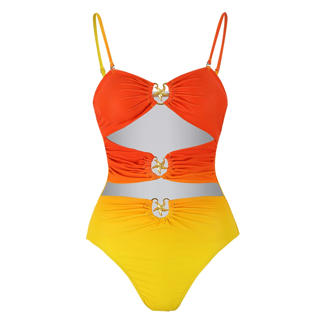 One-Piece Swimsuit with Cutouts and Star Rings