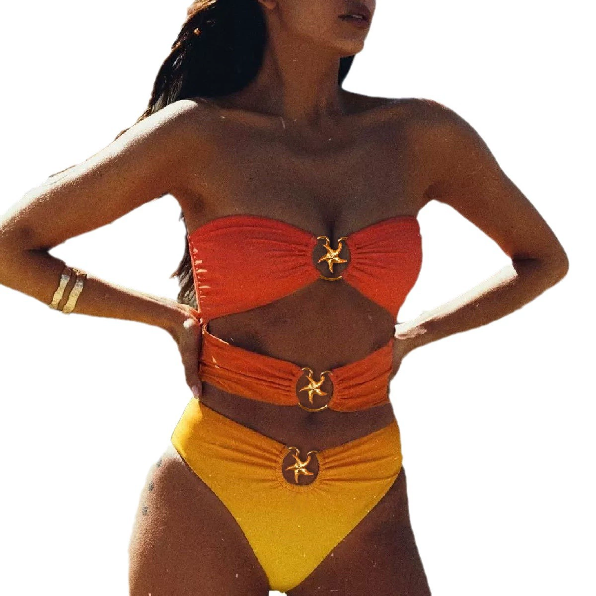 One-Piece Swimsuit with Cutouts and Star Rings view 5