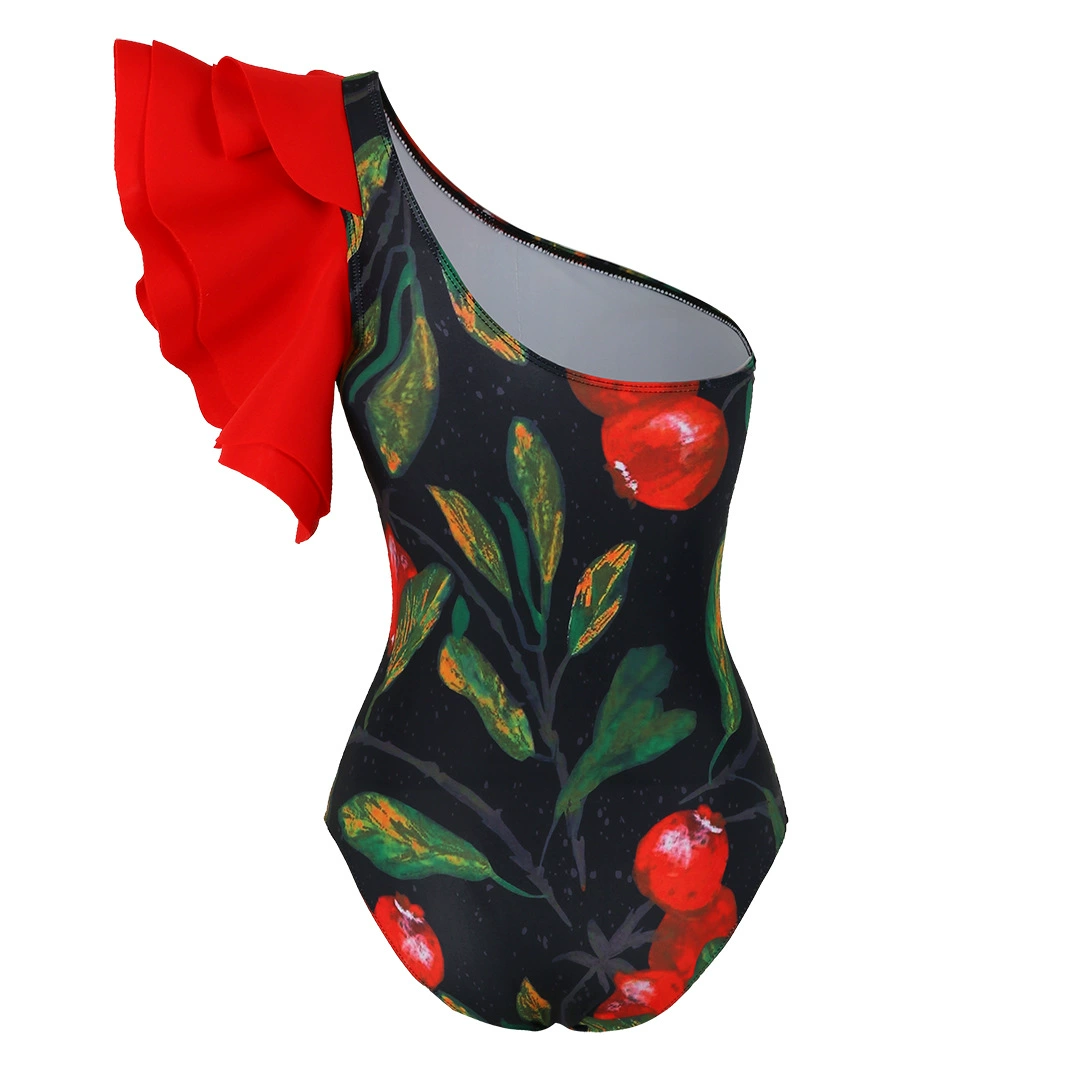 One-Shoulder Ruffle One-Piece Swimsuit with Matching Skirt view 3