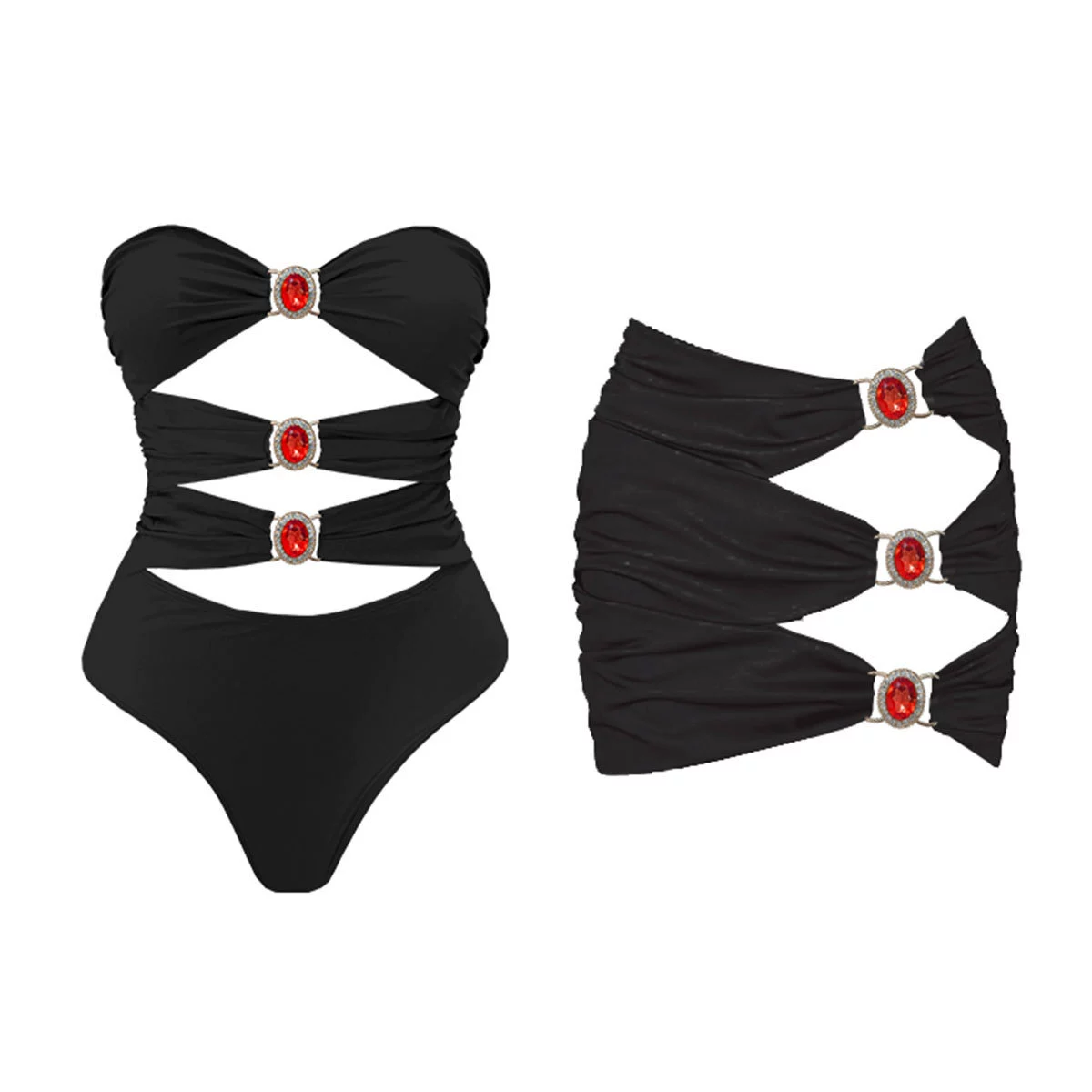 Jeweled Strapless Cutout One-Piece Swimsuit