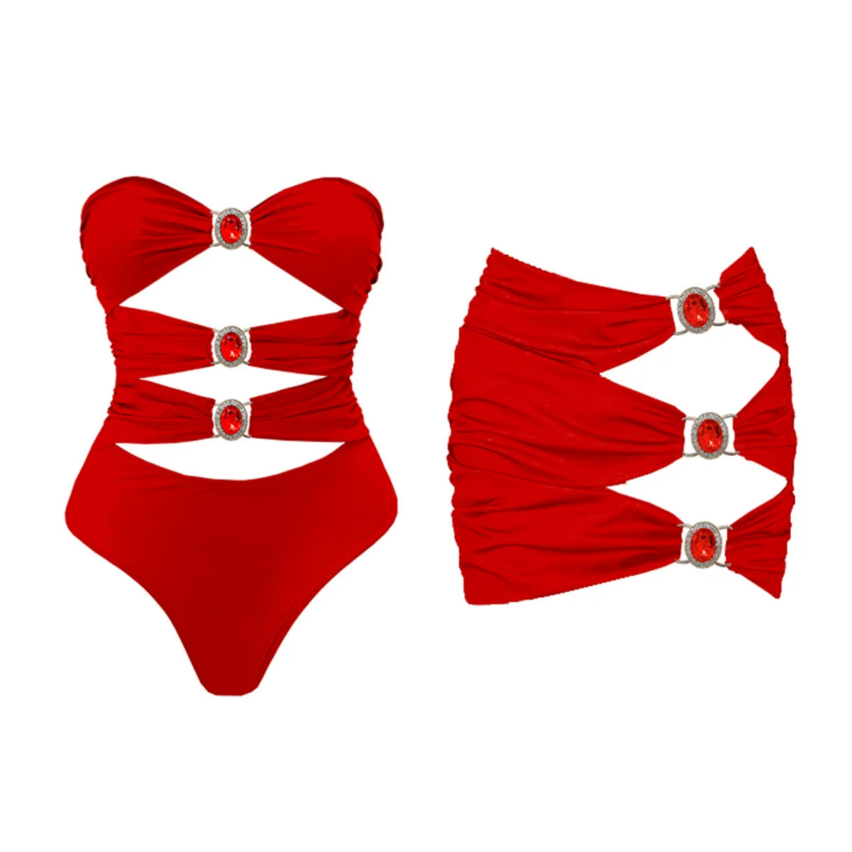 Jeweled Strapless Cutout One-Piece Swimsuit