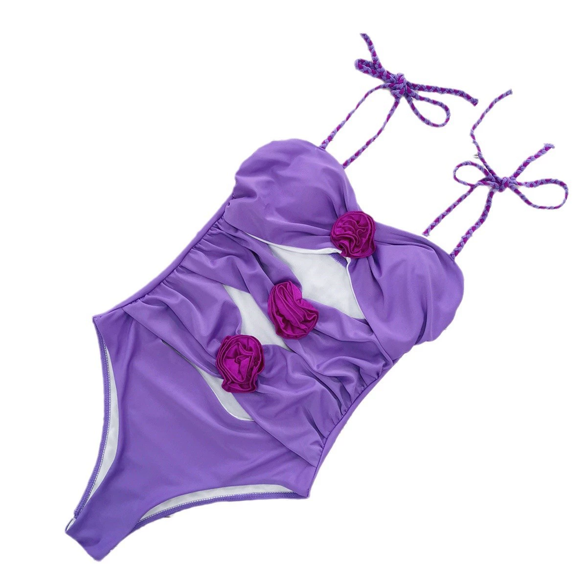 Women's Cutout One-Piece Swimsuit with Halter Ties and Decorative Accents view 5