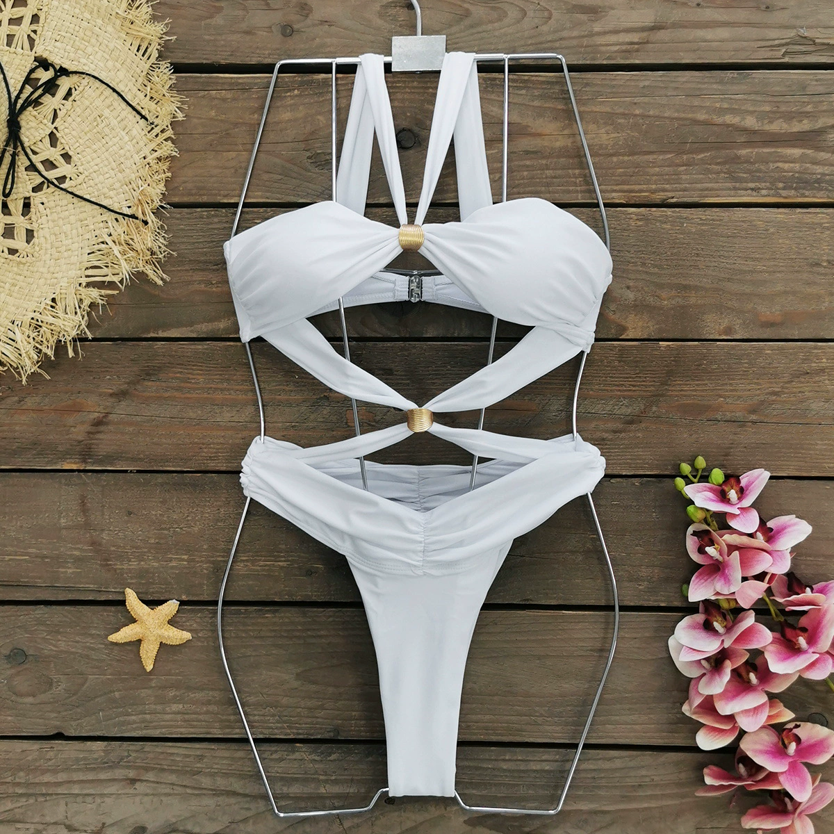 Cutout Halter One-Piece Swimsuit with Ring Detail
