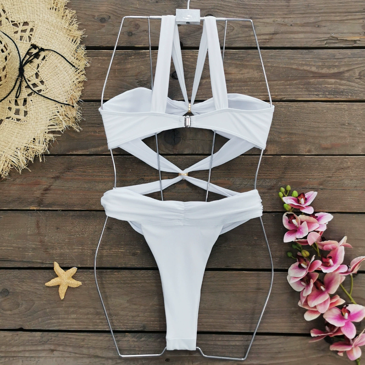 Cutout Halter One-Piece Swimsuit with Ring Detail view 4