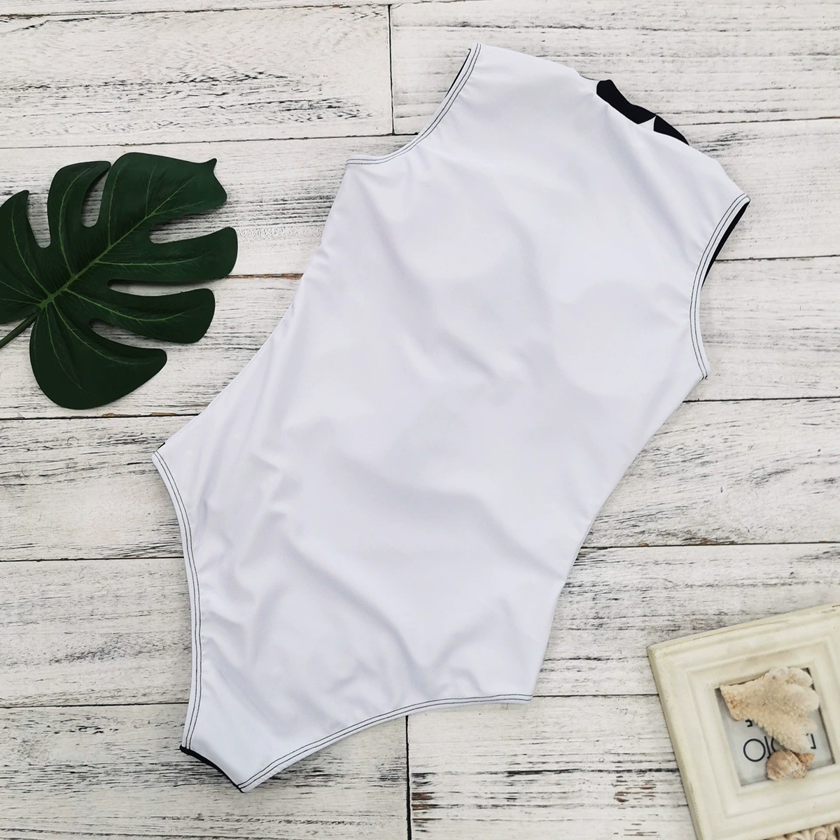 Zipper Front One-Piece Swimsuit with Sarong view 3