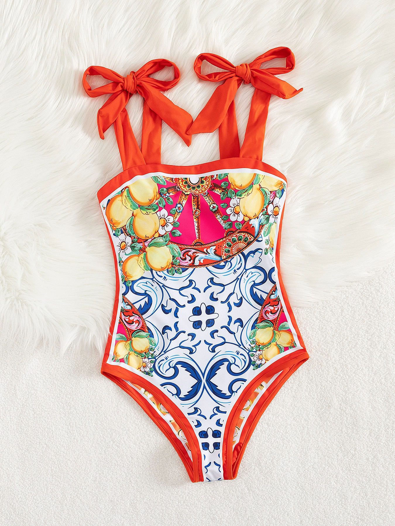 Reversible Tie-Shoulder One-Piece Swimsuit