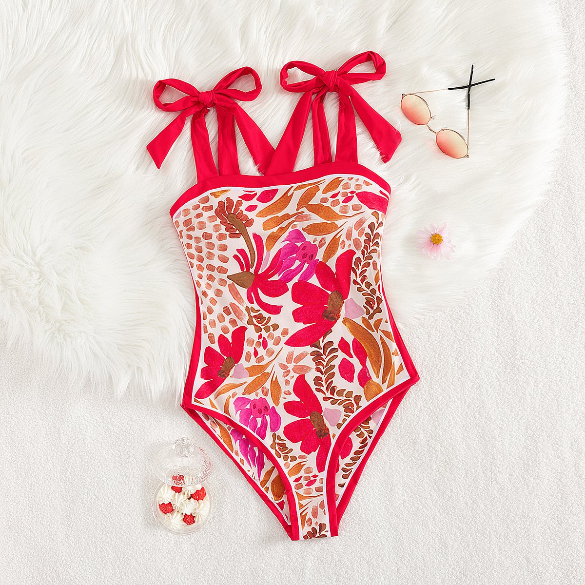 Yellow Pink Print + Red Straps