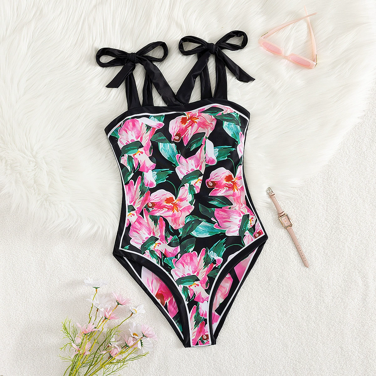 Reversible Tie-Shoulder One-Piece Swimsuit view 8