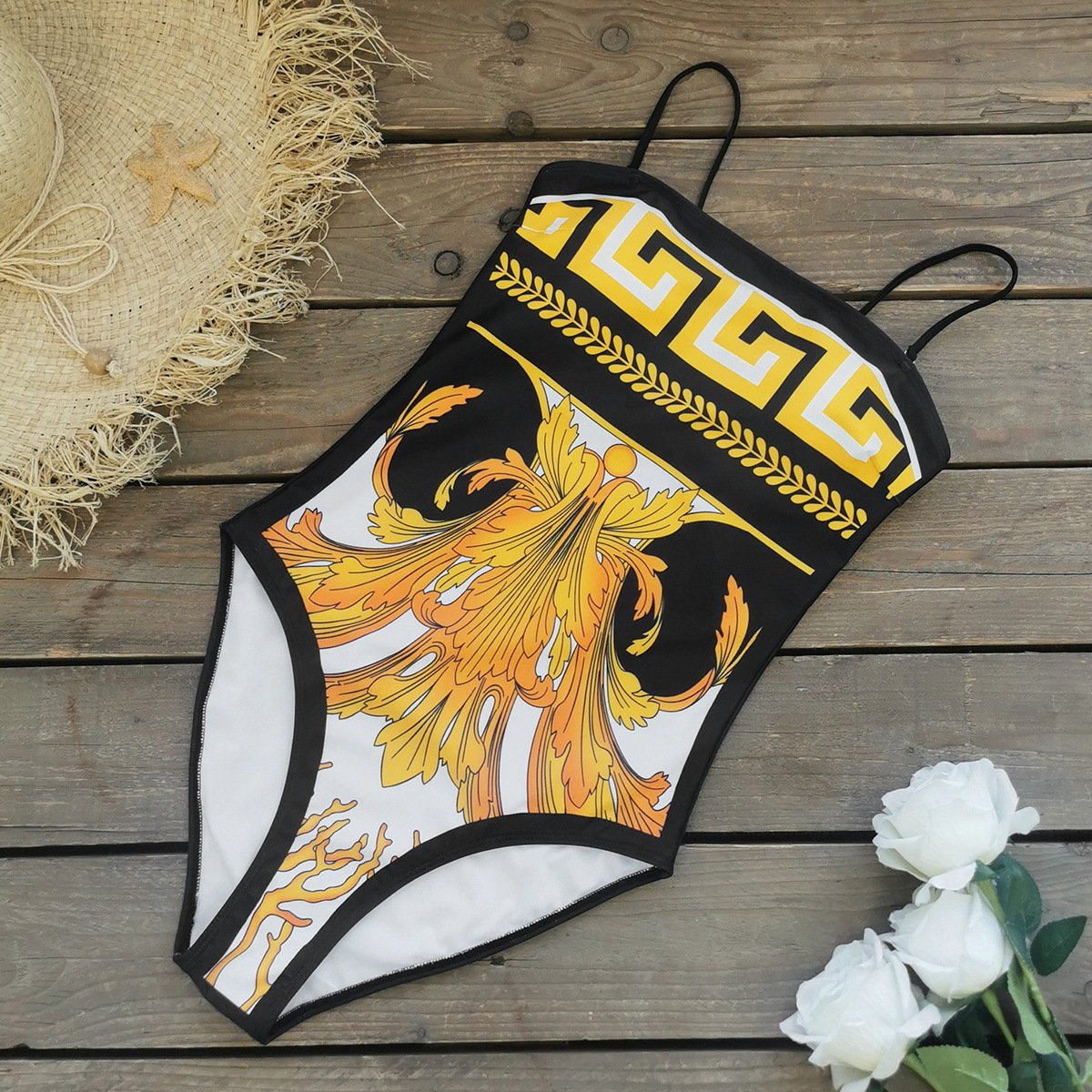 Black-yellow printed swimsuit [no restock later]