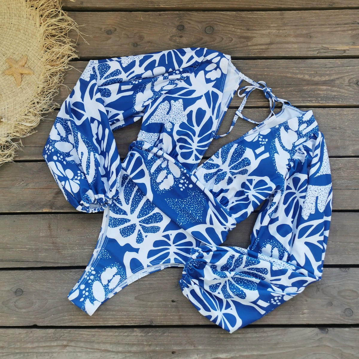 Long Sleeve V-Neck High-Cut One-Piece Swimsuit view 3