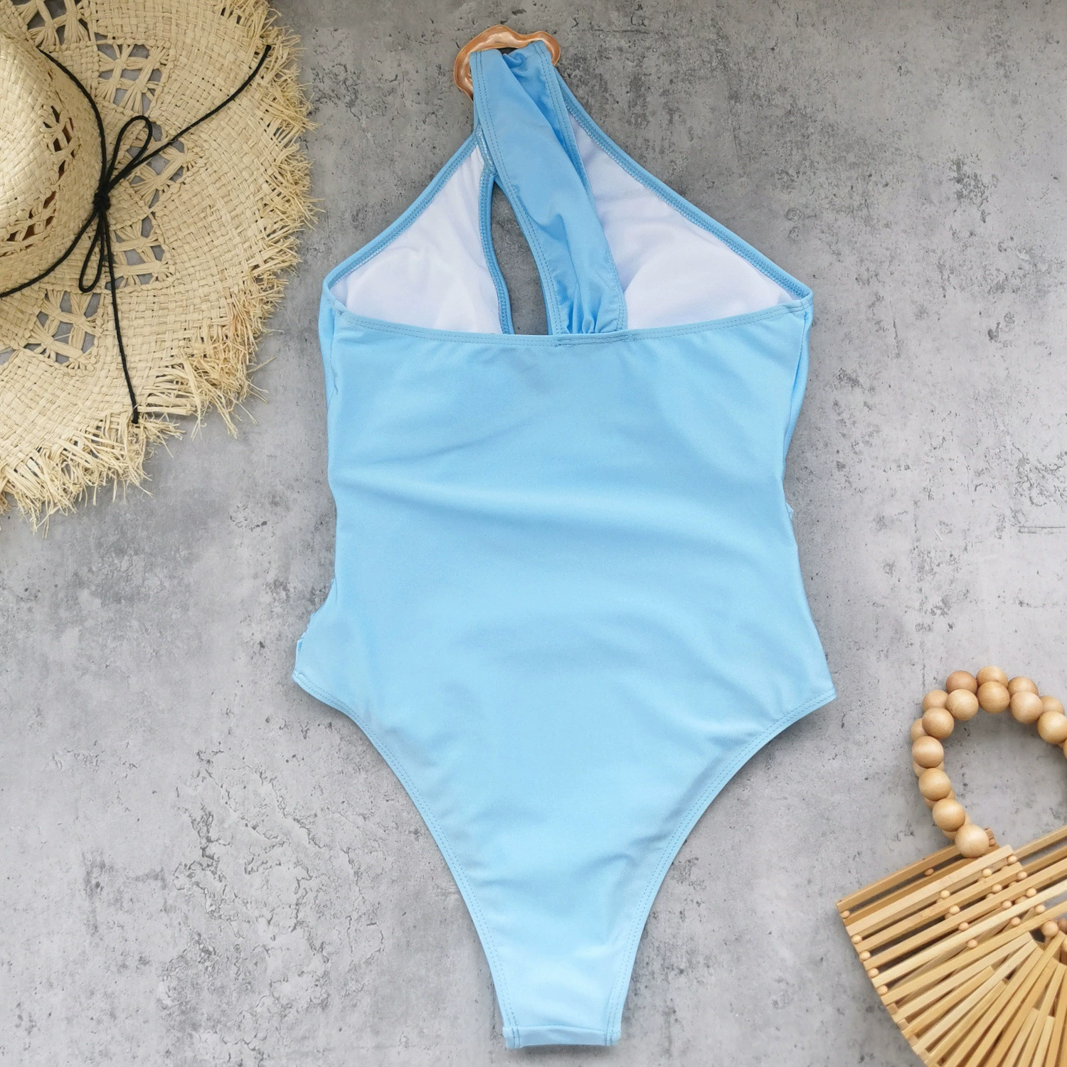 One-Shoulder Cutout Swimsuit with Maxi Skirt Set view 3