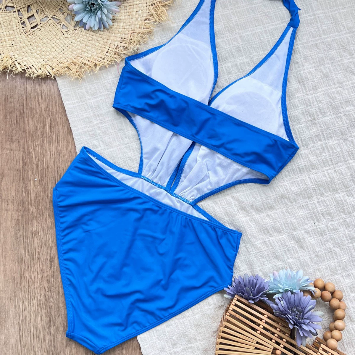Halter Neck Plunge Cutout One-Piece Swimsuit