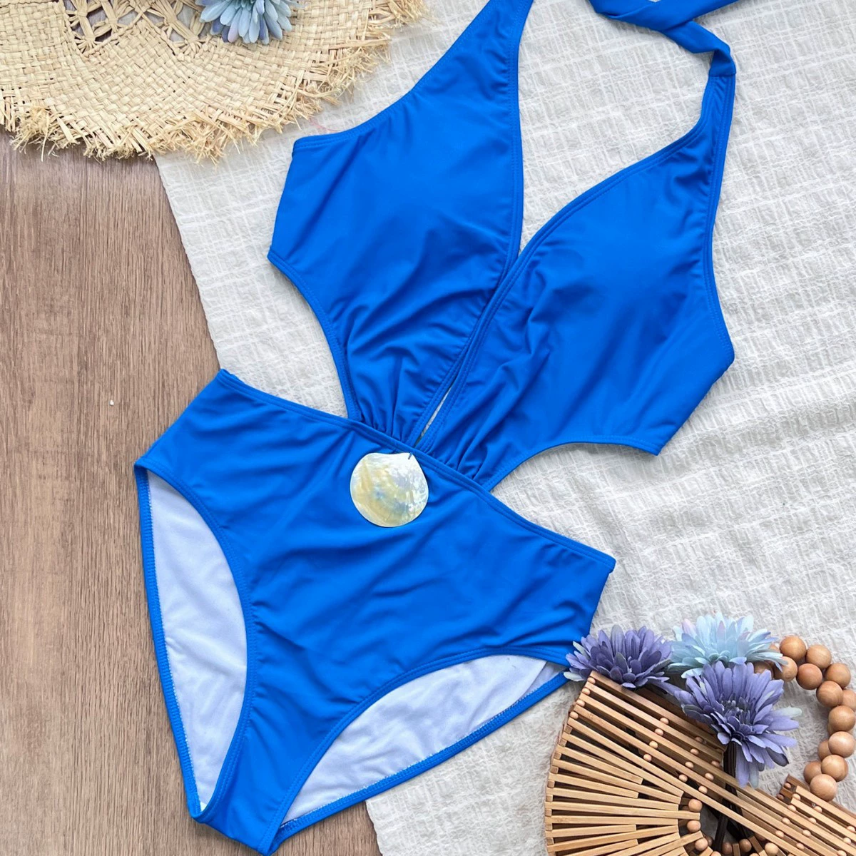 Halter Neck Plunge Cutout One-Piece Swimsuit view 3