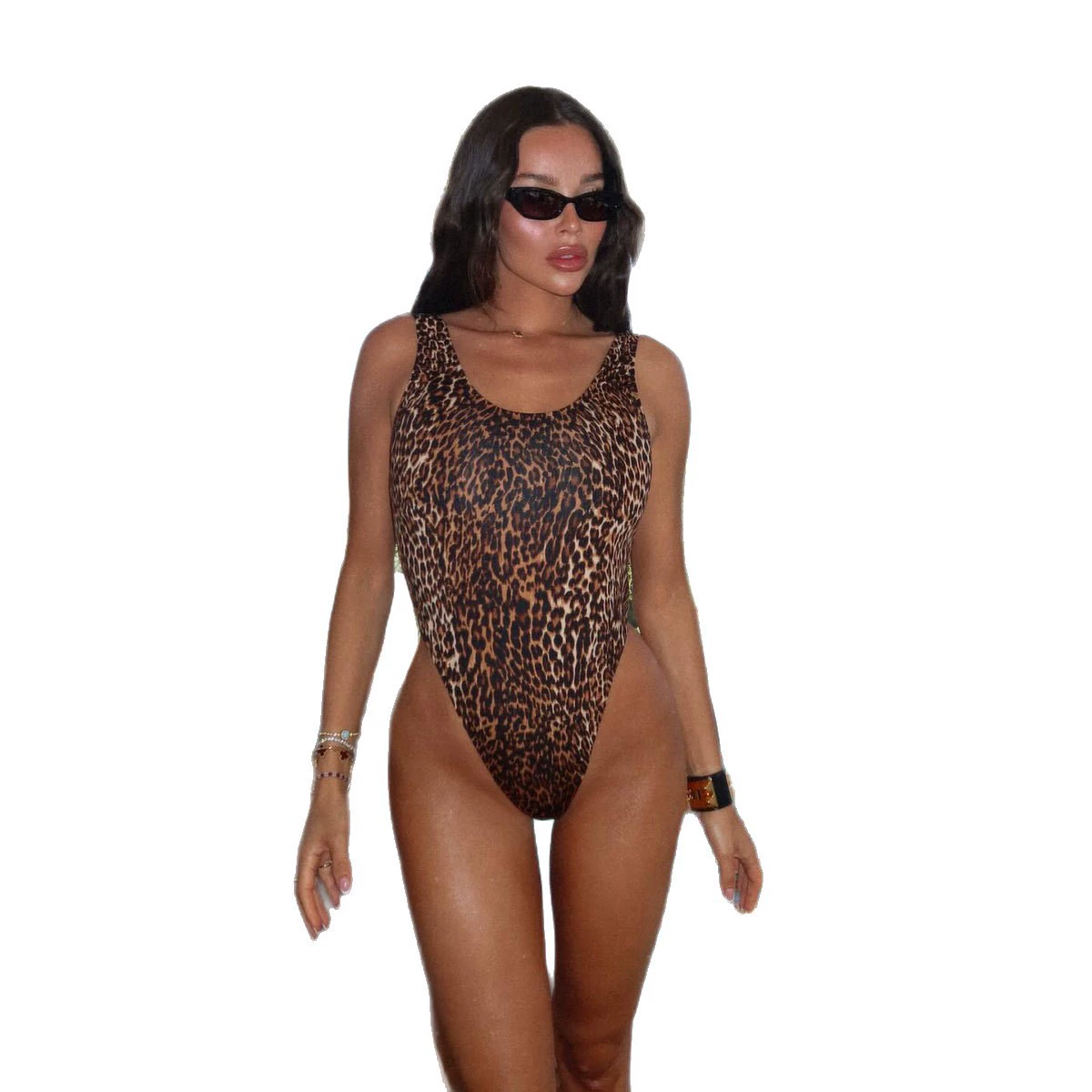 Women's One-Piece Swimsuit with Deep Scoop Neck and High-Cut Legs view 5