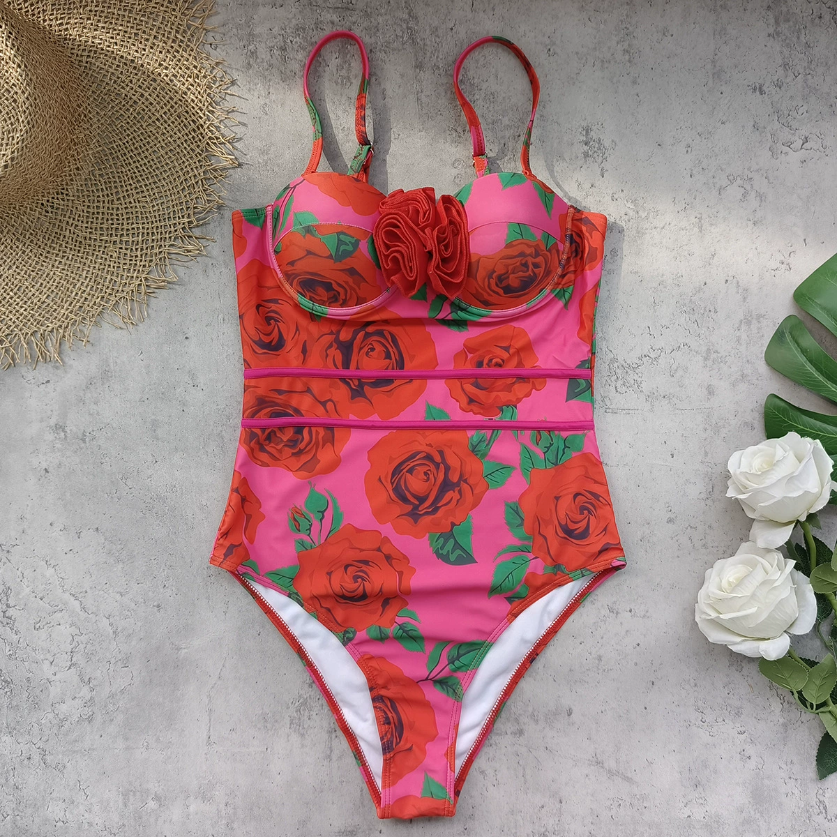 Women’s One-Piece Swimsuit with Rosette and Cutout