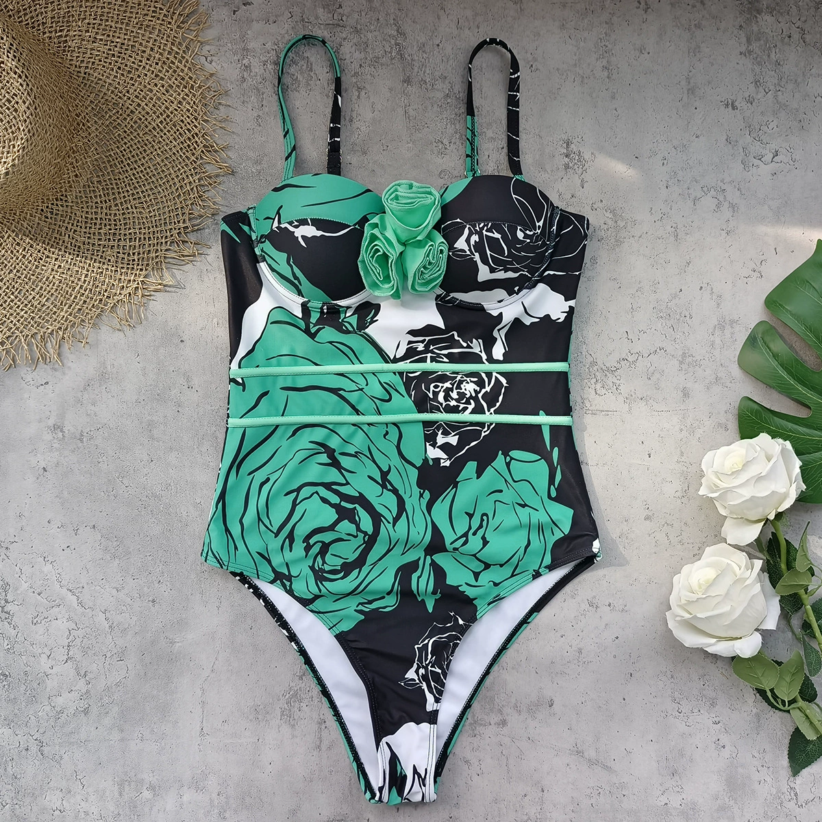 Women’s One-Piece Swimsuit with Rosette and Cutout