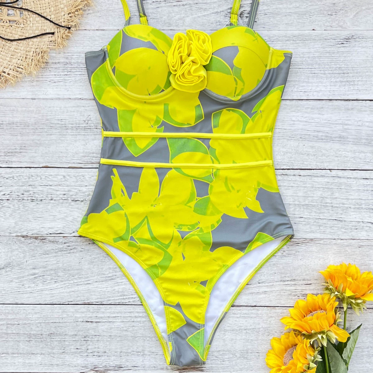 Women's One-Piece Swimsuit with Rosette and Cutout view 4