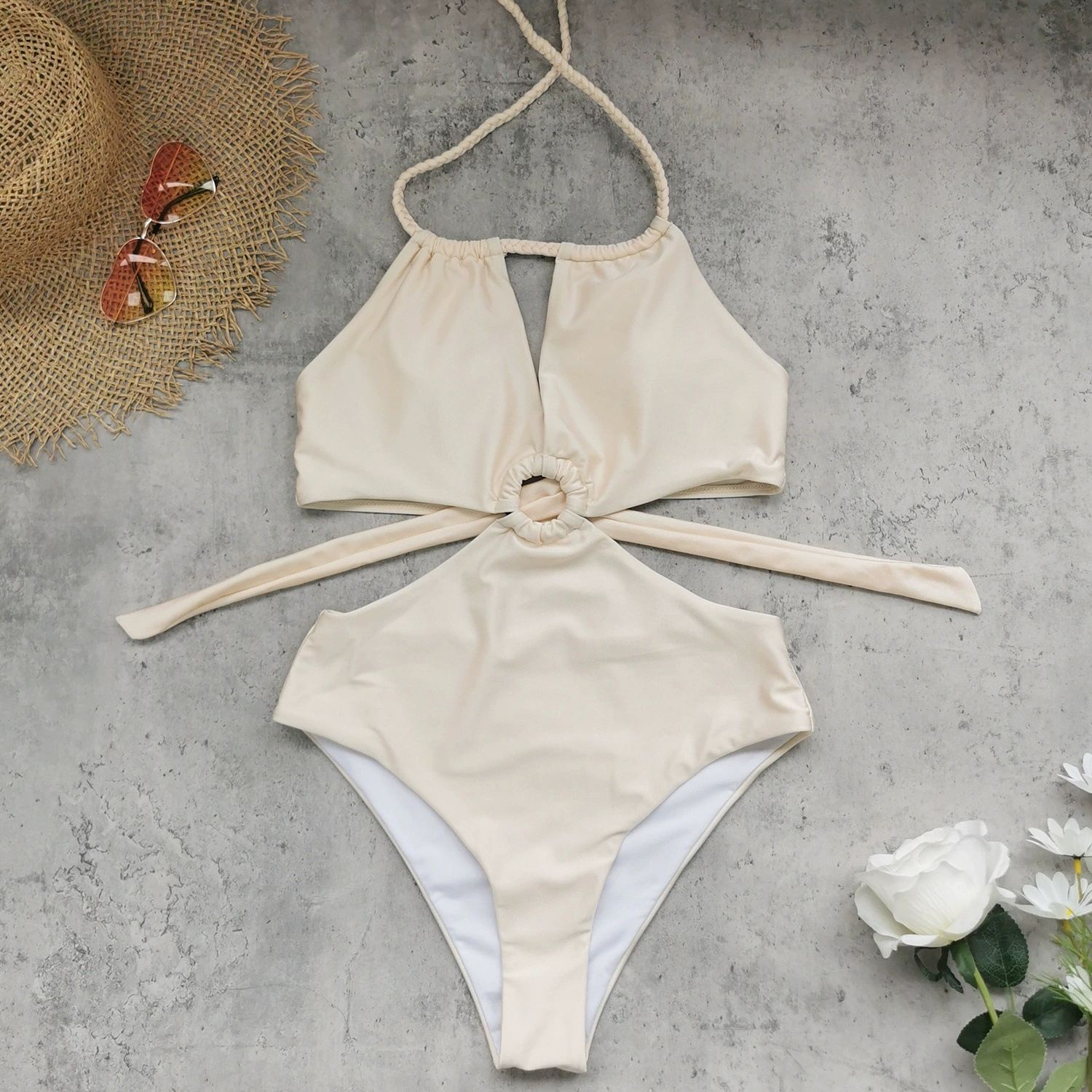 Halter Neck Cutout One-Piece Swimsuit with Ring view 4