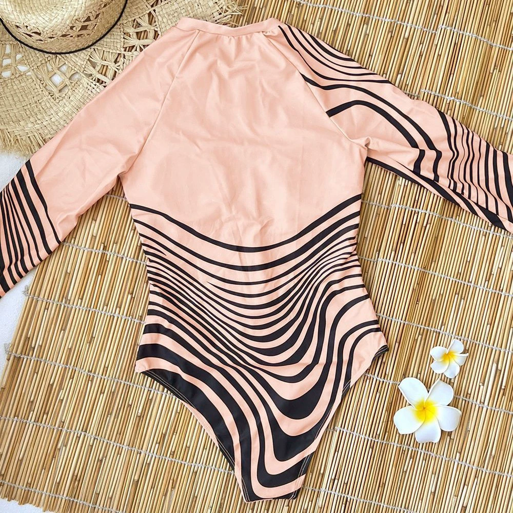 Long Sleeve High Neck One Piece Swimsuit with Front Zipper view 3