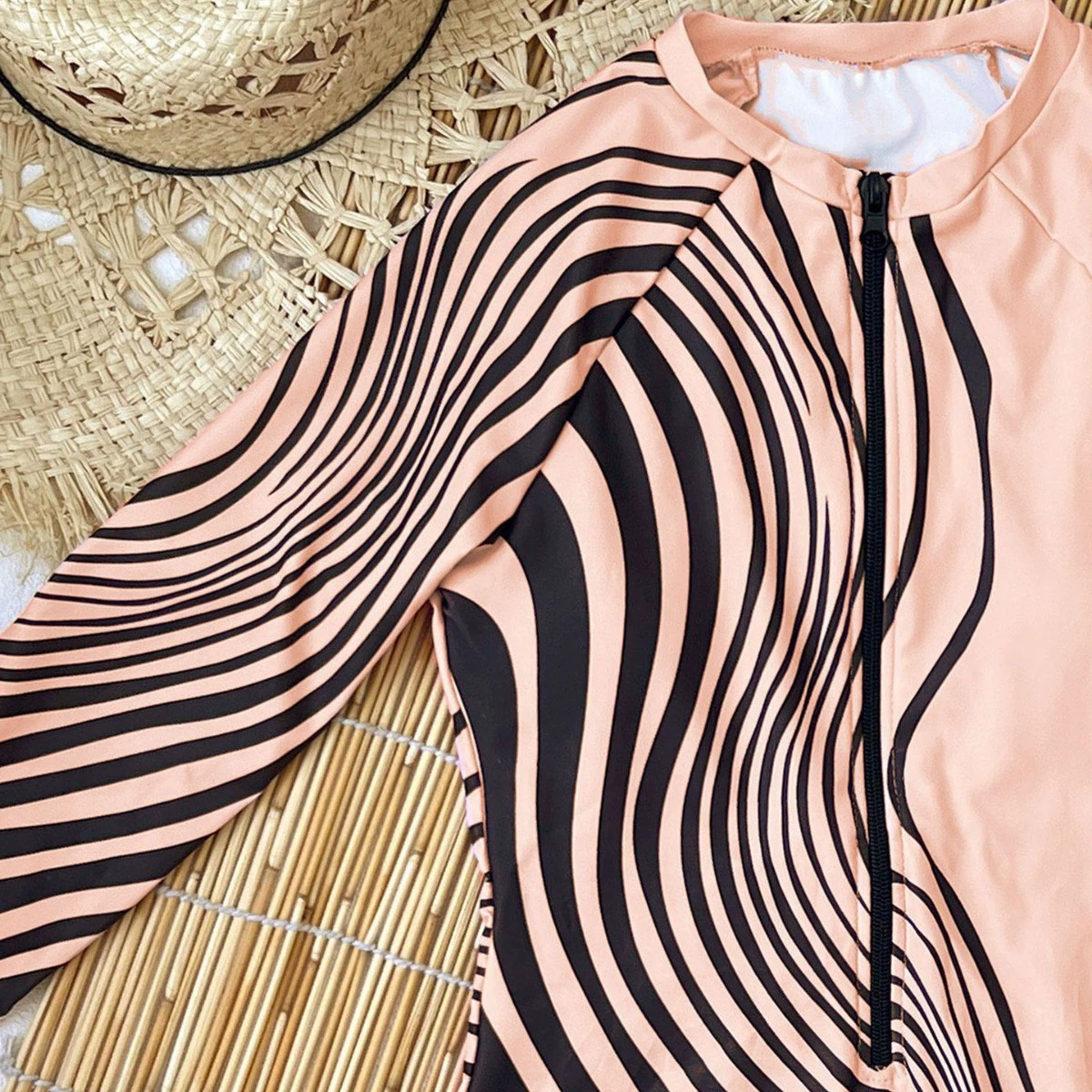 Long Sleeve High Neck One Piece Swimsuit with Front Zipper view 4