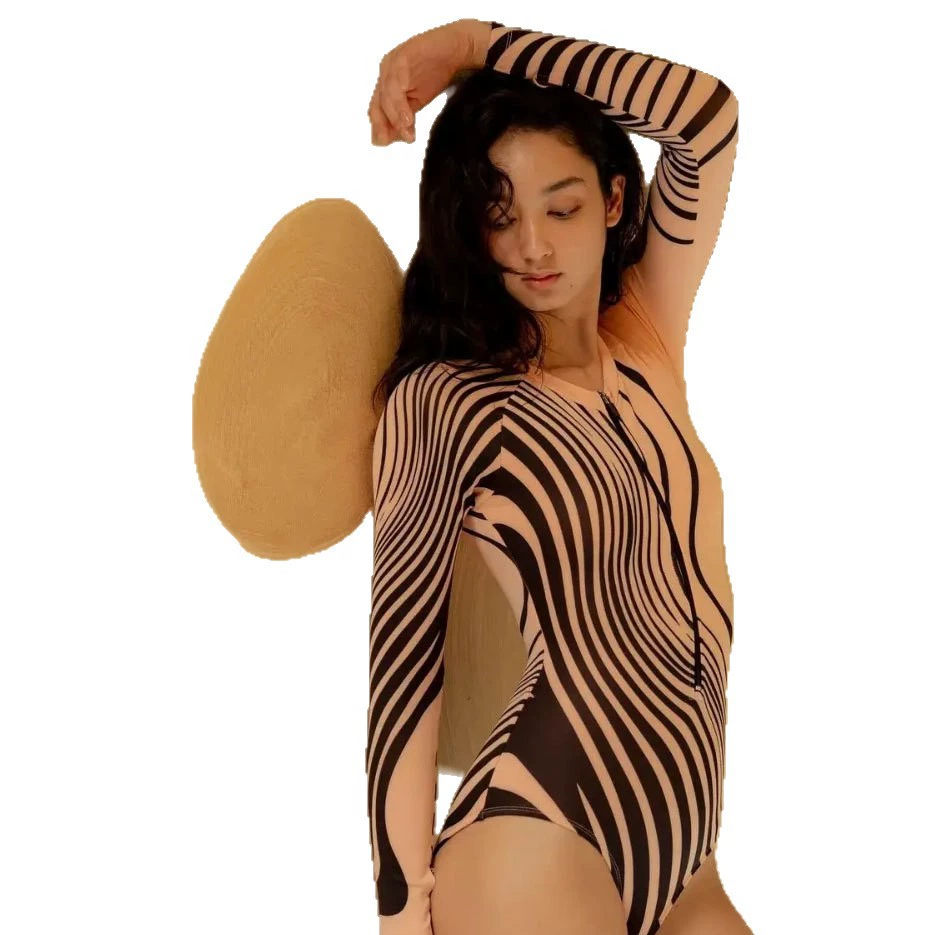 Long Sleeve High Neck One Piece Swimsuit with Front Zipper view 5