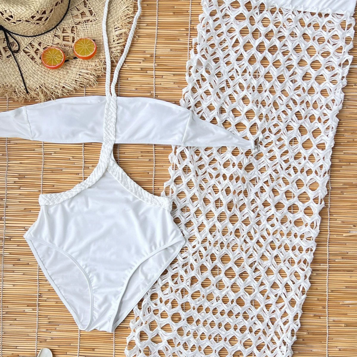 Cutout Halter One-Piece Swimsuit with Fringed Skirt view 3
