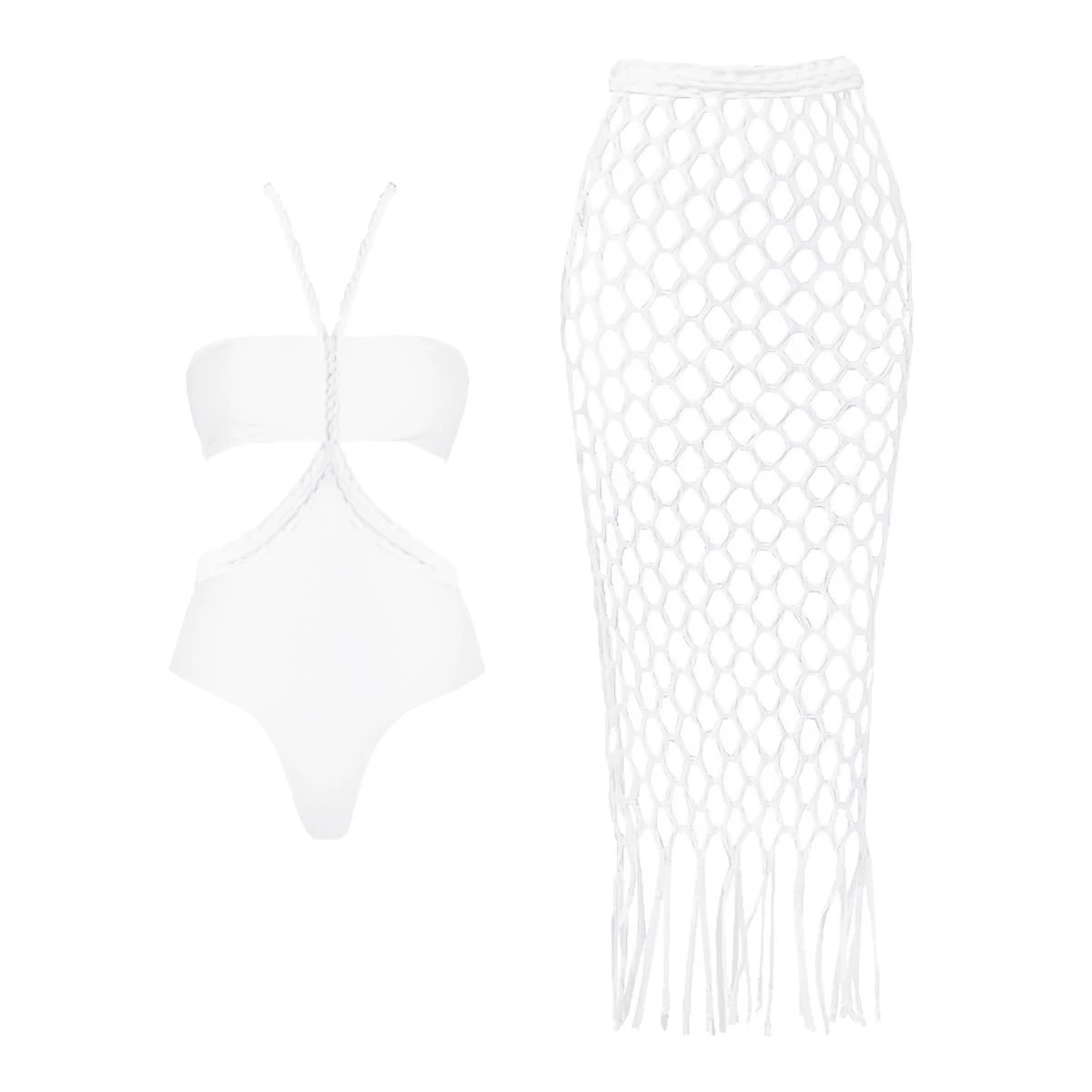 Cutout Halter One-Piece Swimsuit with Fringed Skirt view 5