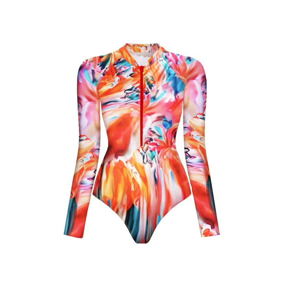 Long Sleeve Zip Front One Piece Swimsuit