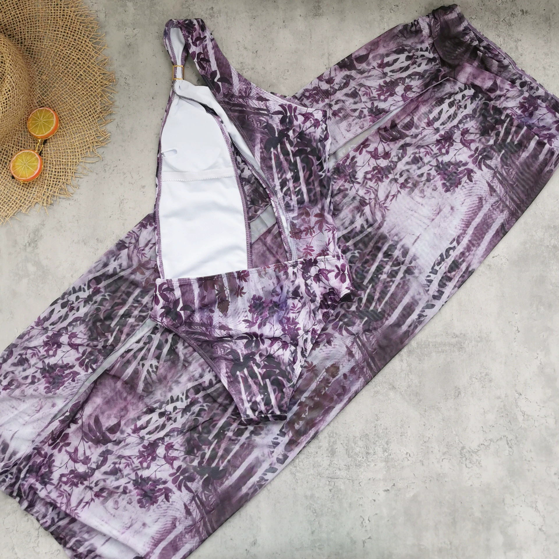 One-Shoulder Cutout One-Piece Swimsuit with Matching Skirt