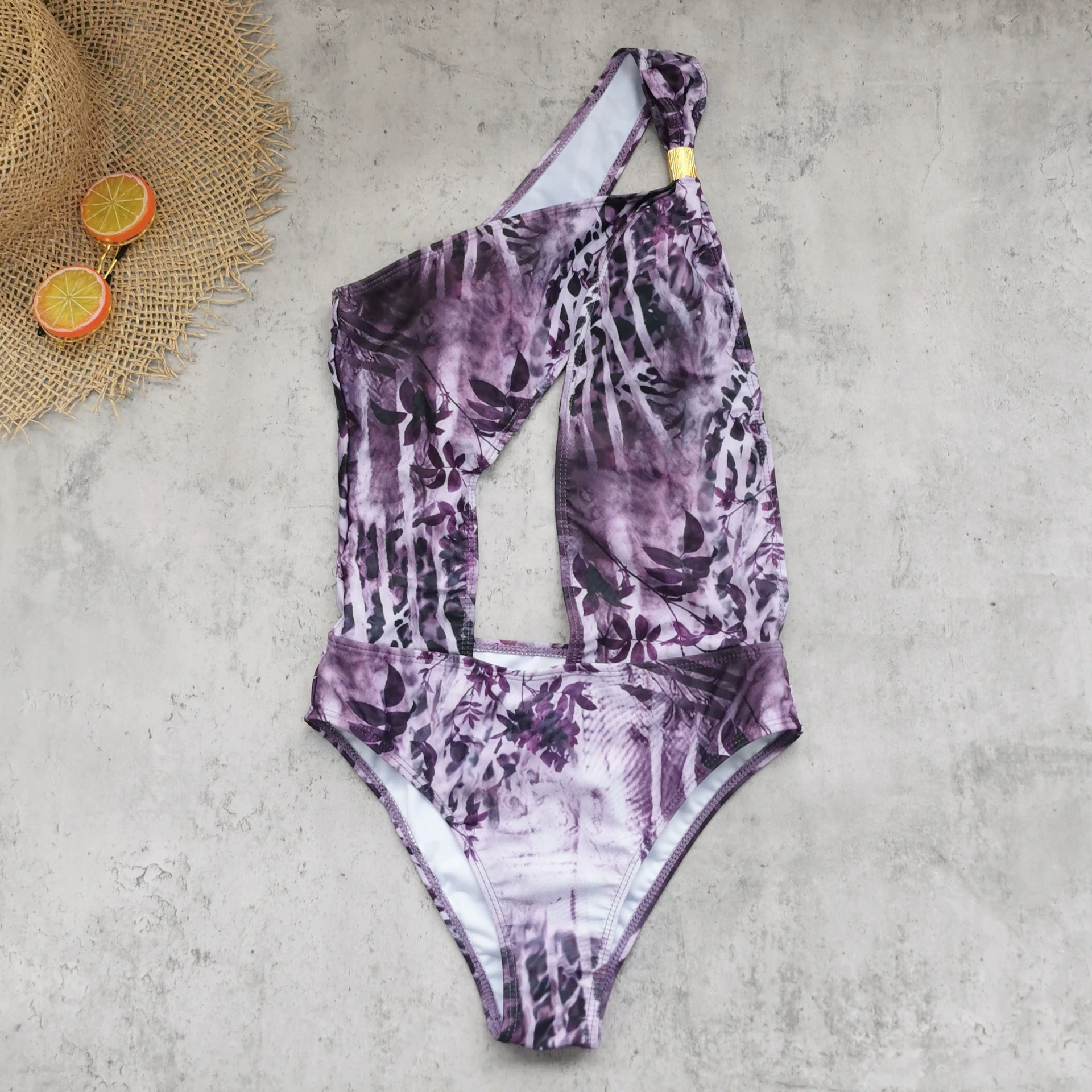 One-Shoulder Cutout One-Piece Swimsuit with Matching Skirt view 4