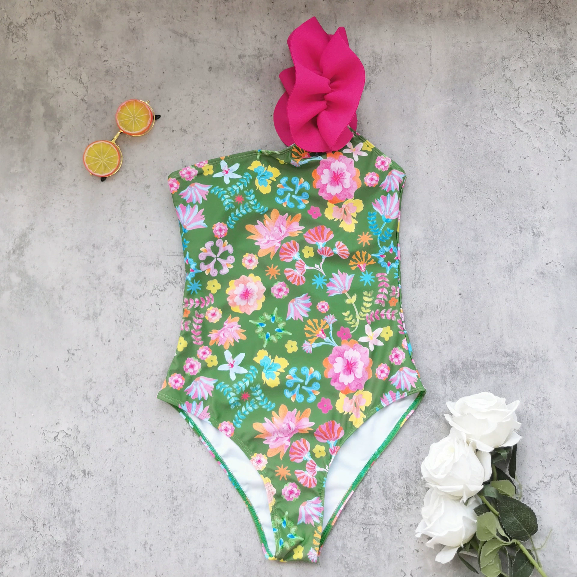 One-Piece One-Shoulder Swimsuit with Matching Skirt view 4