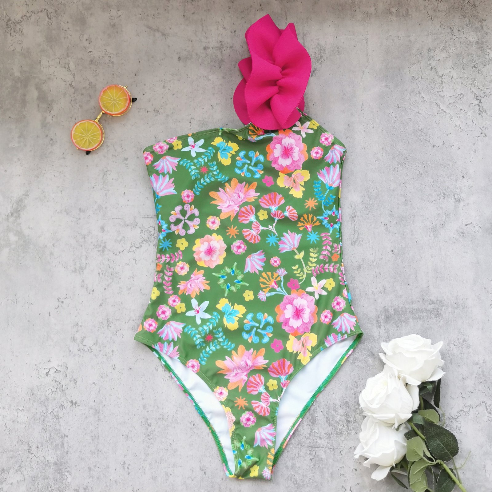 Green patterned swimsuit