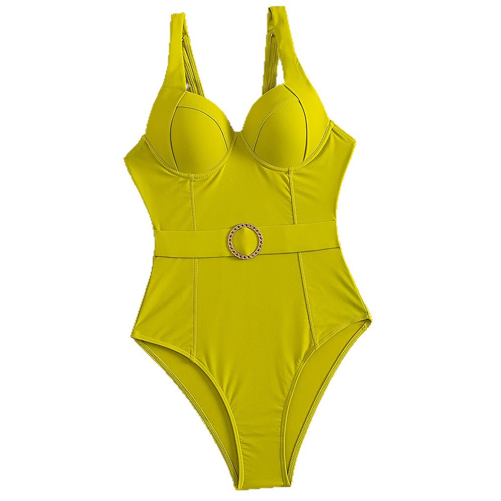 Retro One-Piece Swimsuit with Belted Waist and Molded Cups view 5