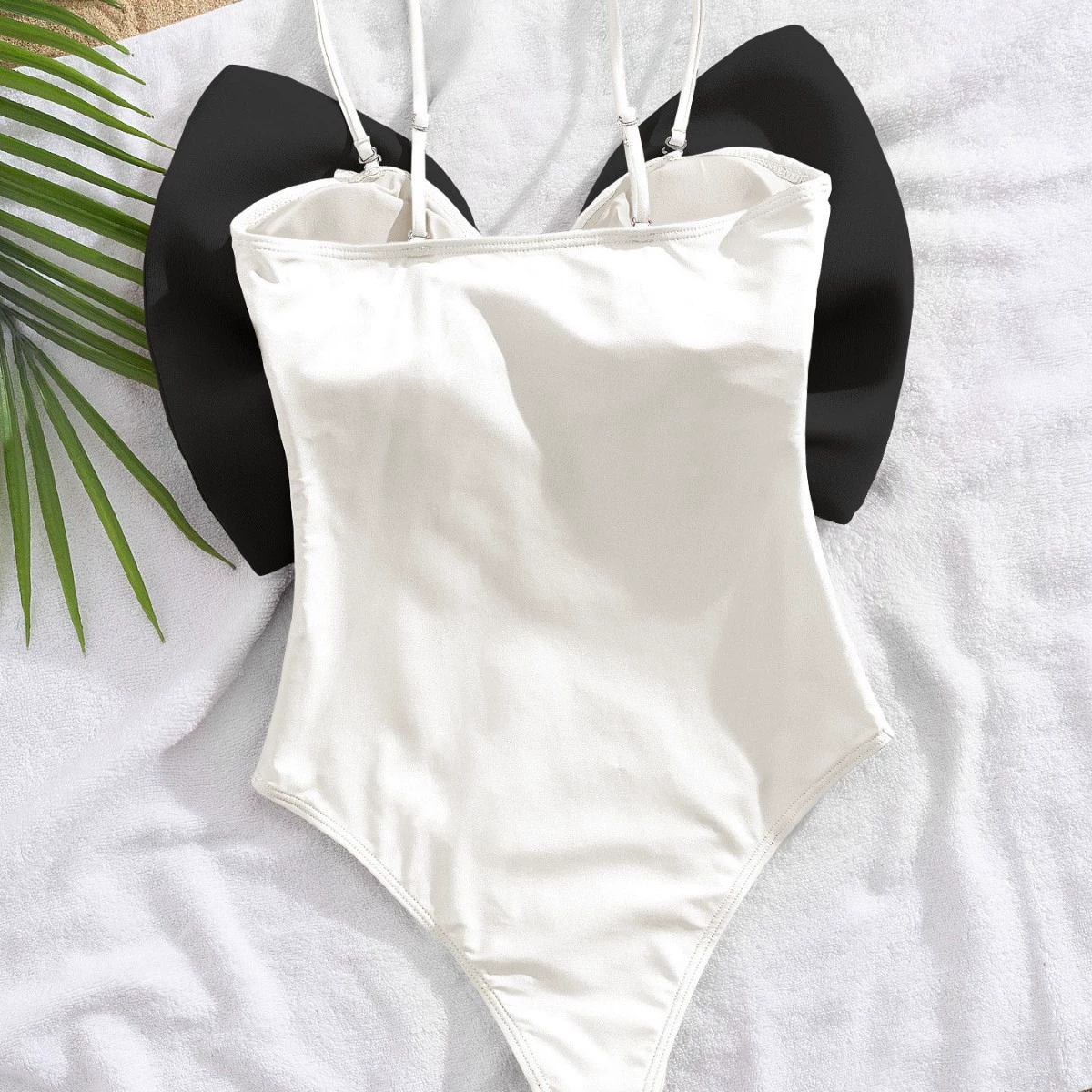 Bow Front One-Piece Swimsuit with Spaghetti Straps and High-Cut Legs