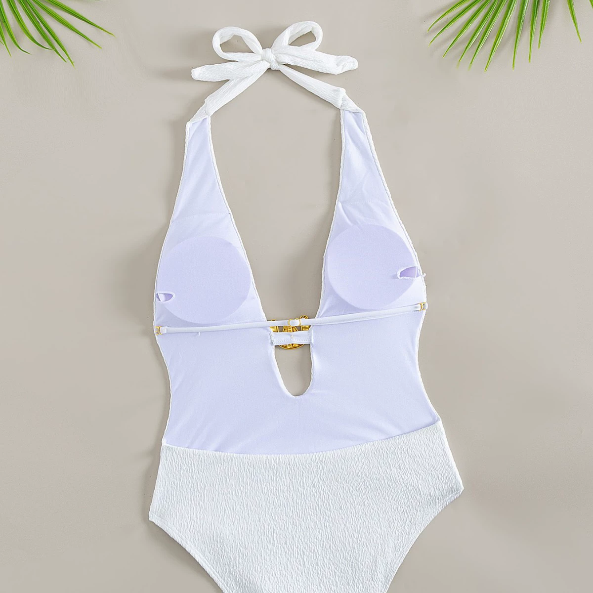 Halter Neck Cutout One-Piece Swimsuit with Metal Ring view 3
