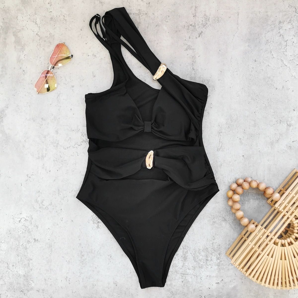 Asymmetric One-Shoulder Cutout One-Piece Swimsuit